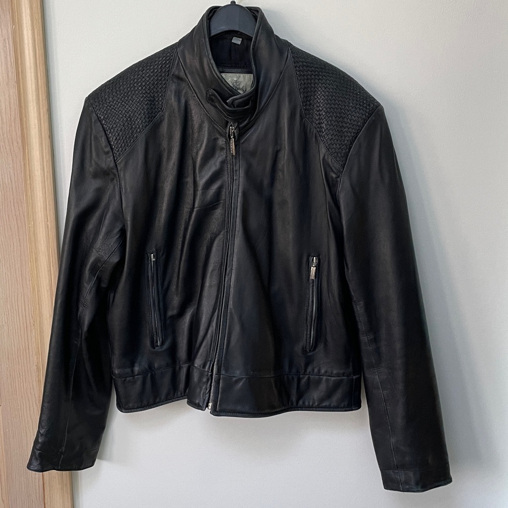Vintage Mens Black Leather Bomber Jacket